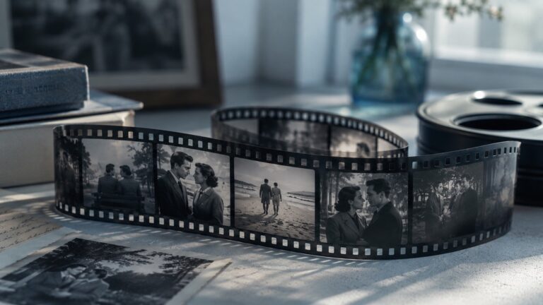 A vintage film strip with black and white photographs — The Way We Were, a reflection by The Irish Chaplain on memories